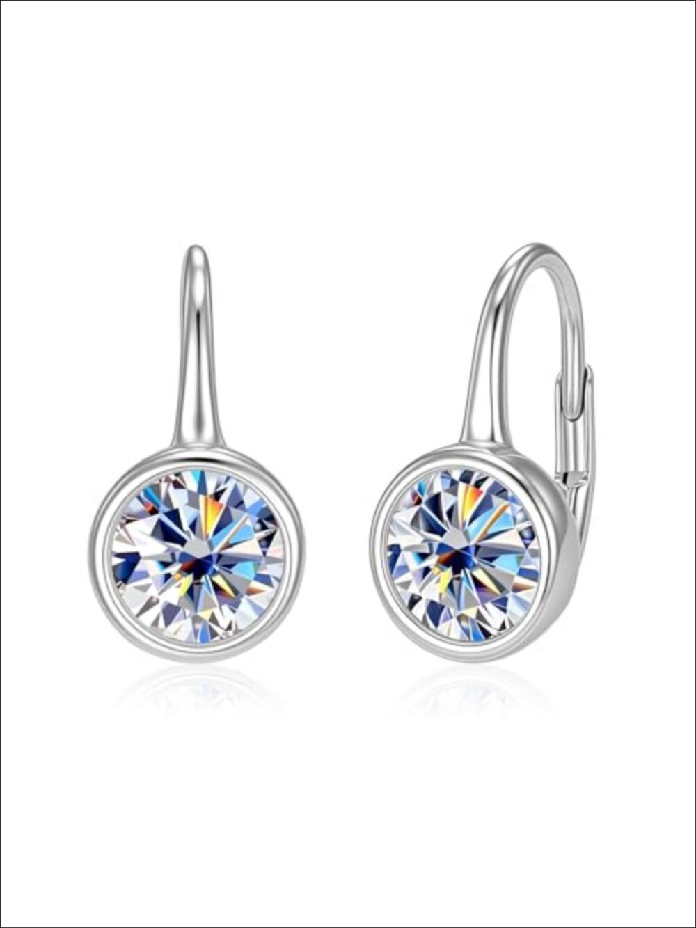 Moissanite Hoop Dangle Earrings White Gold Plated Brass Leverback Drop